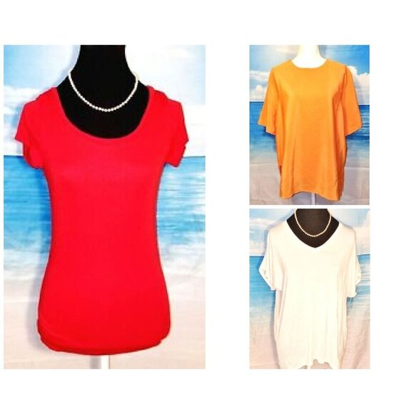 Set Lot of 3 Woman's TUNIC Tops ASSORTED SOLID COLORS T shirts size MEDIUMS - Picture 11 of 11